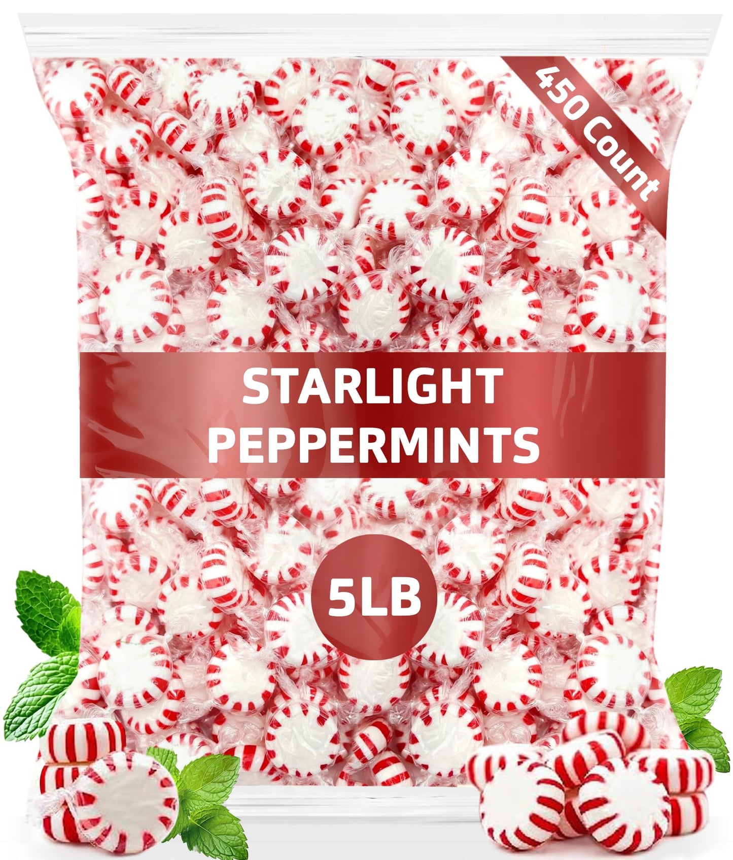 Bulk Starlight Peppermints Hard Candy – Approx. 180 Pieces, 2 lb Bag – Individually Wrapped Peppermint Discs for Parties, Candy Bowls & Holiday Treats