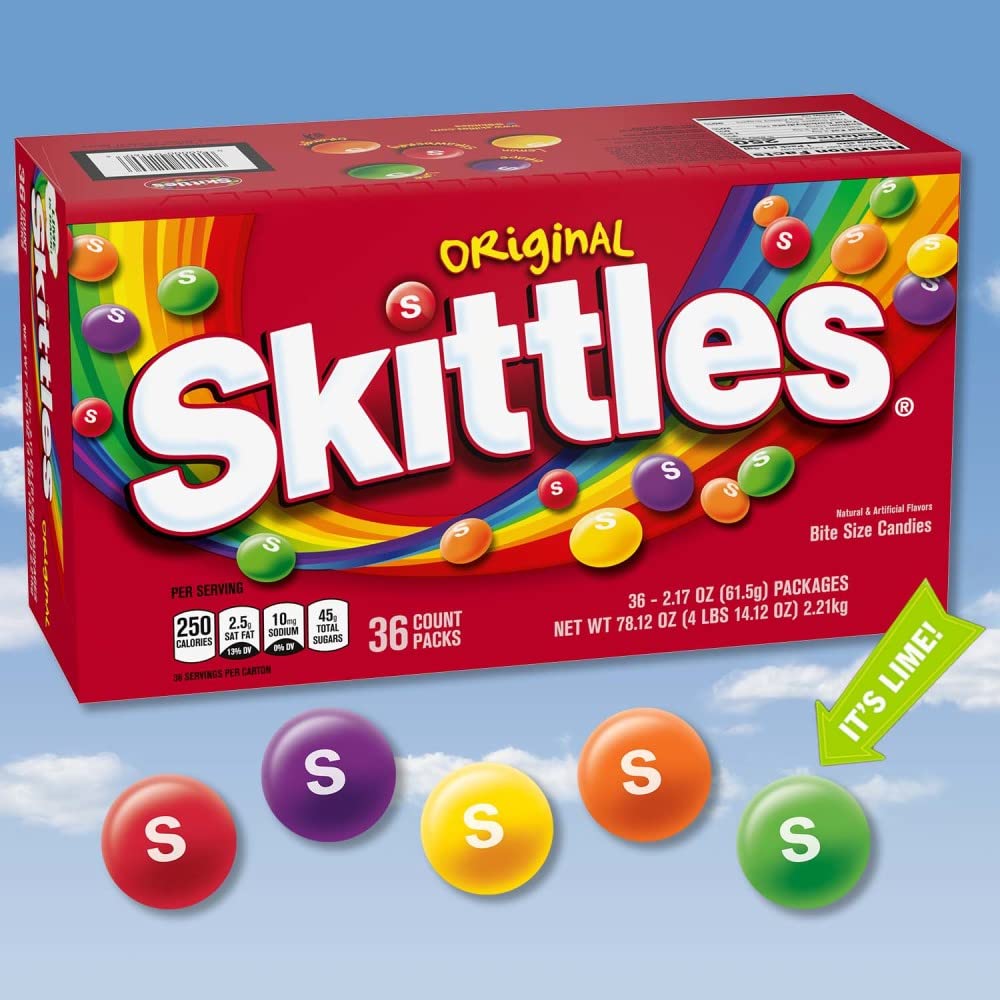 SKITTLES Original Chewy Candy, Full Size - 2.17 oz, 36 Ct Bulk Candy Pack