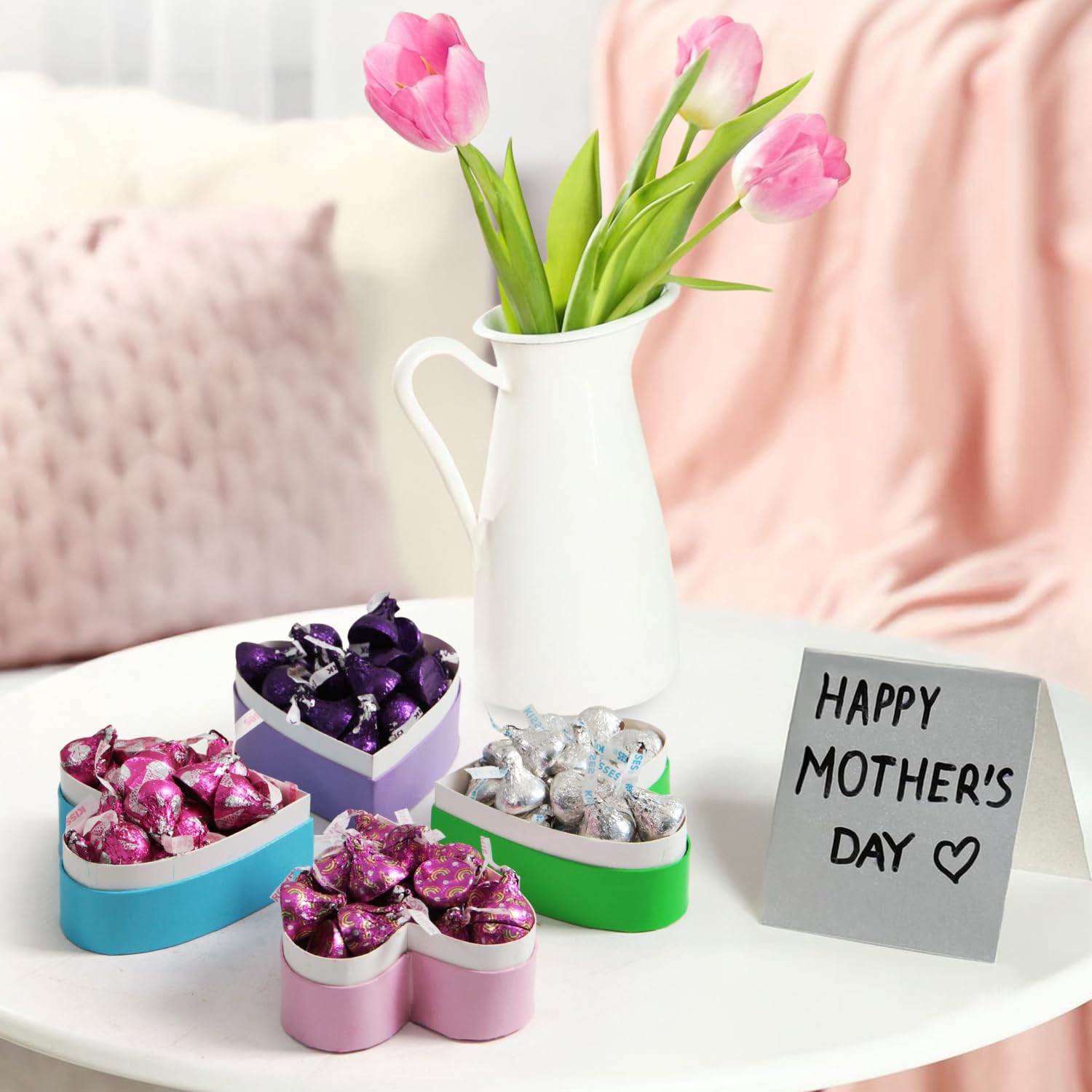 Kisses in Conversation Heart Boxes, Thoughtfully Designed Chocolate Box Bulk, Ideal Small Chocolate Gift Box for Mother's Day, Perfect Surprise for Mom