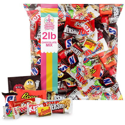 Assorted Chocolate Candy Mix - Individually Wrapped Chocolates - 2lb Bulk Variety Pack for Snacking, Sharing, and Gifting - Ideal for Home, Office, and Events