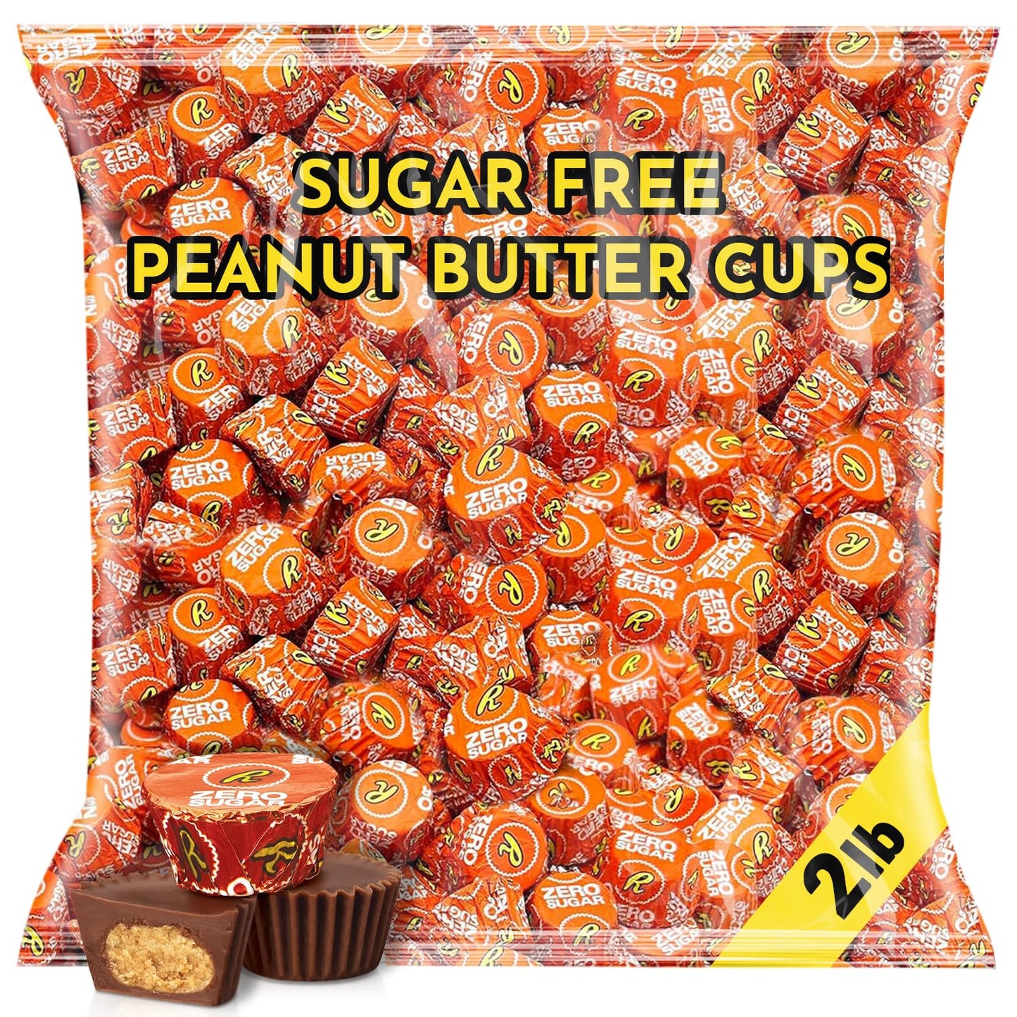 Zero Sugar Milk Chocolate Peanut Butter Cups, 2 Lb Bulk Bag, Approx 110 Individually Wrapped Sugar Free Candy Pieces, Keto Peanut Butter Cups For Coffee Pairing, Holiday Candy Bowls And Everyday Snacking