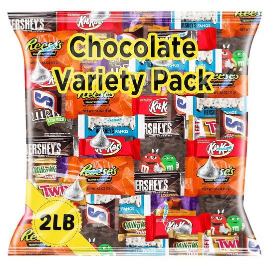 Chocolate Candy Variety Pack 2 LB Bulk Bag – Approx. 90 Individually Wrapped Treats – Assorted Milk & Dark Chocolate, Peanut Butter, Wafer & Coconut Mix – Perfect for Parties, Gifts & Sharing