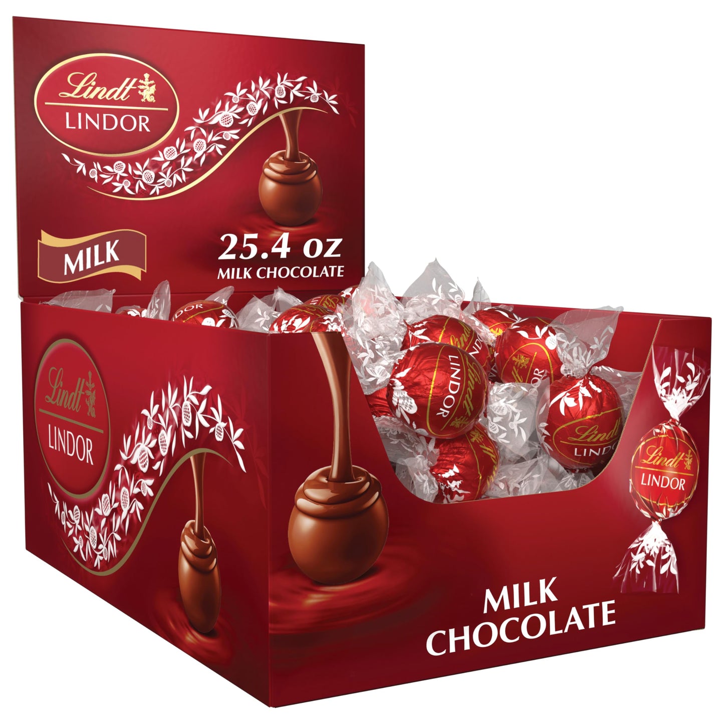 Lindt LINDOR Milk Chocolate Candy Truffles Bulk Box, Smooth Center, 25.4 oz, 60 Count, Chocolate Candy Bulk
