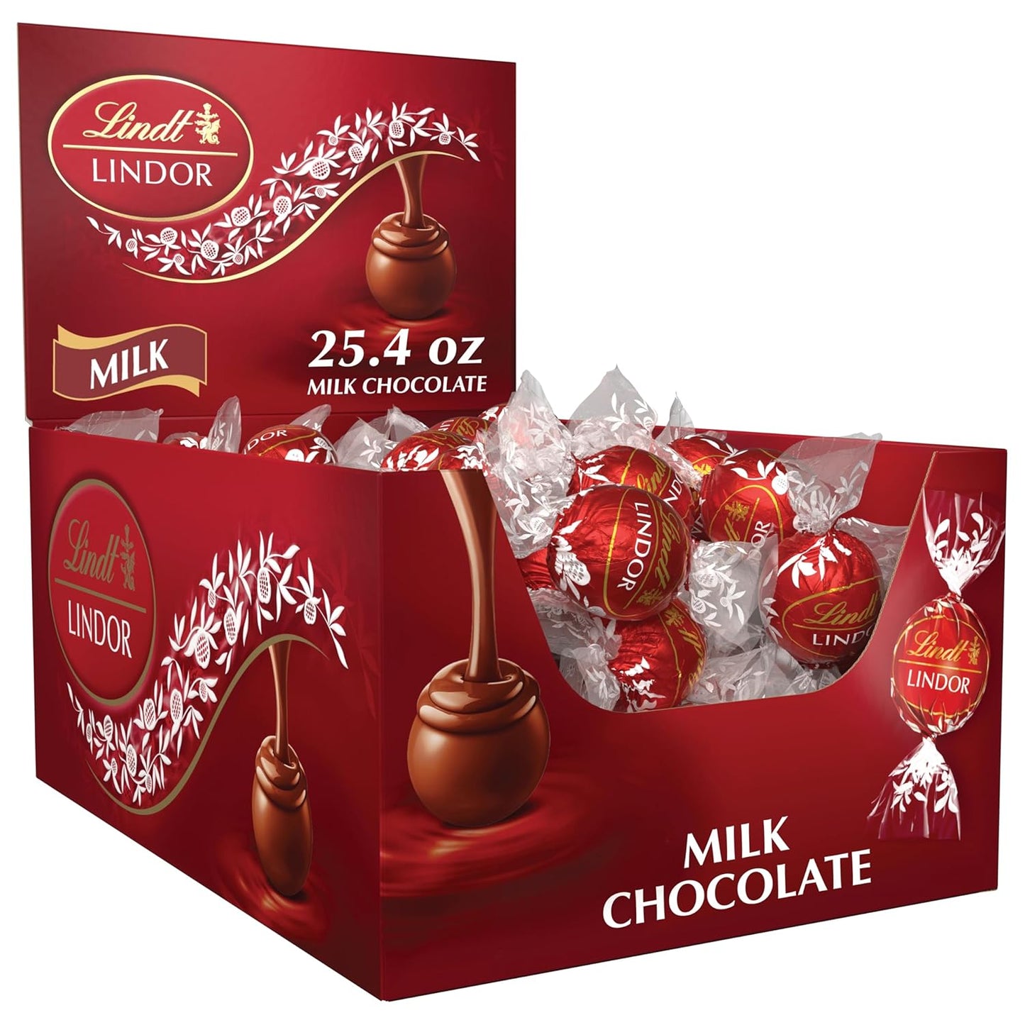 Lindt LINDOR Milk Chocolate Candy Truffles Bulk Box, Smooth Center, 25.4 oz, 60 Count, Chocolate Candy Bulk