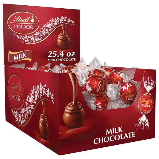 Lindt LINDOR Milk Chocolate Candy Truffles Bulk Box, Smooth Center, 25.4 oz, 60 Count, Chocolate Candy Bulk