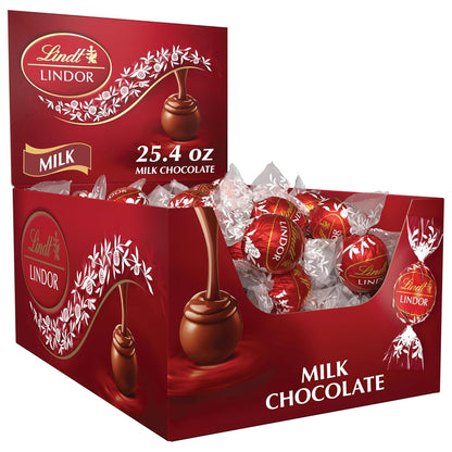 Lindt LINDOR Milk Chocolate Candy Truffles Bulk Box, Smooth Center, 25.4 oz, 60 Count, Chocolate Candy Bulk