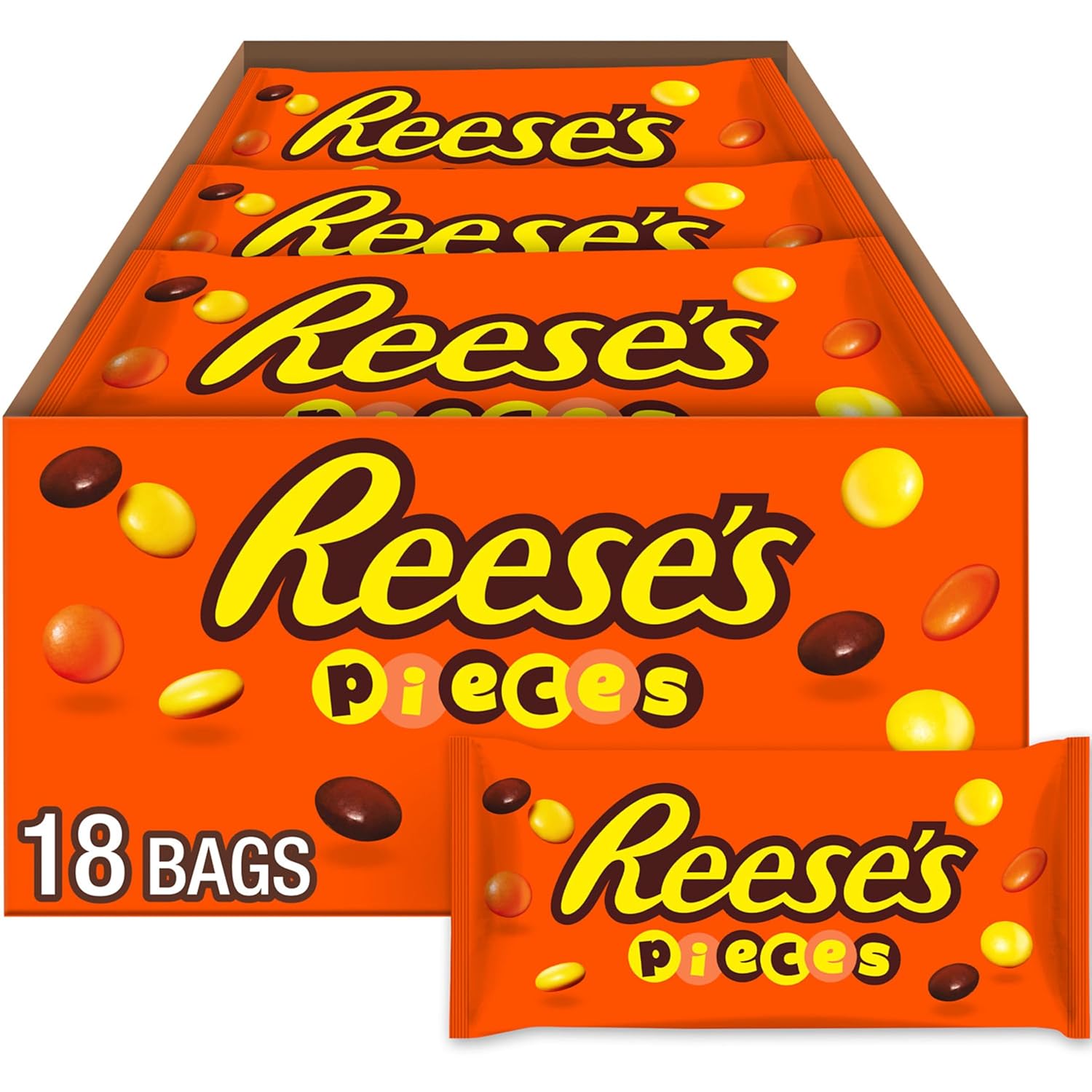 REESE'S PIECES Peanut Butter in a Crunchy Shell, Candy Bags, 1.53 oz (18 Count)