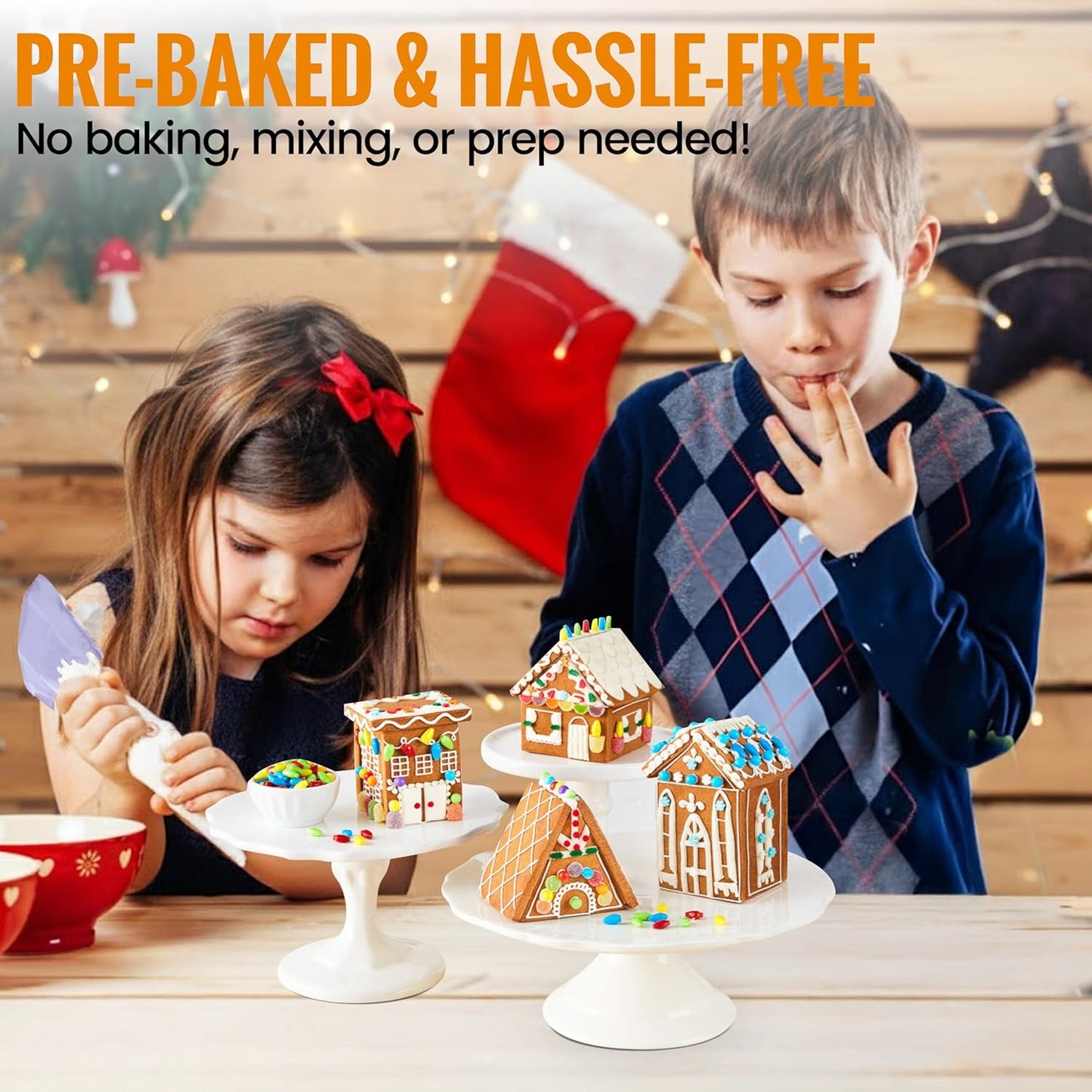 Gingerbread Mini Village Kit – Set Of 4 Pre-Baked Mini Houses – Easy No-Bake Christmas Decorating Kit With Icing And Candies – Kid-Friendly DIY Activity For Families, Classrooms, And Parties
