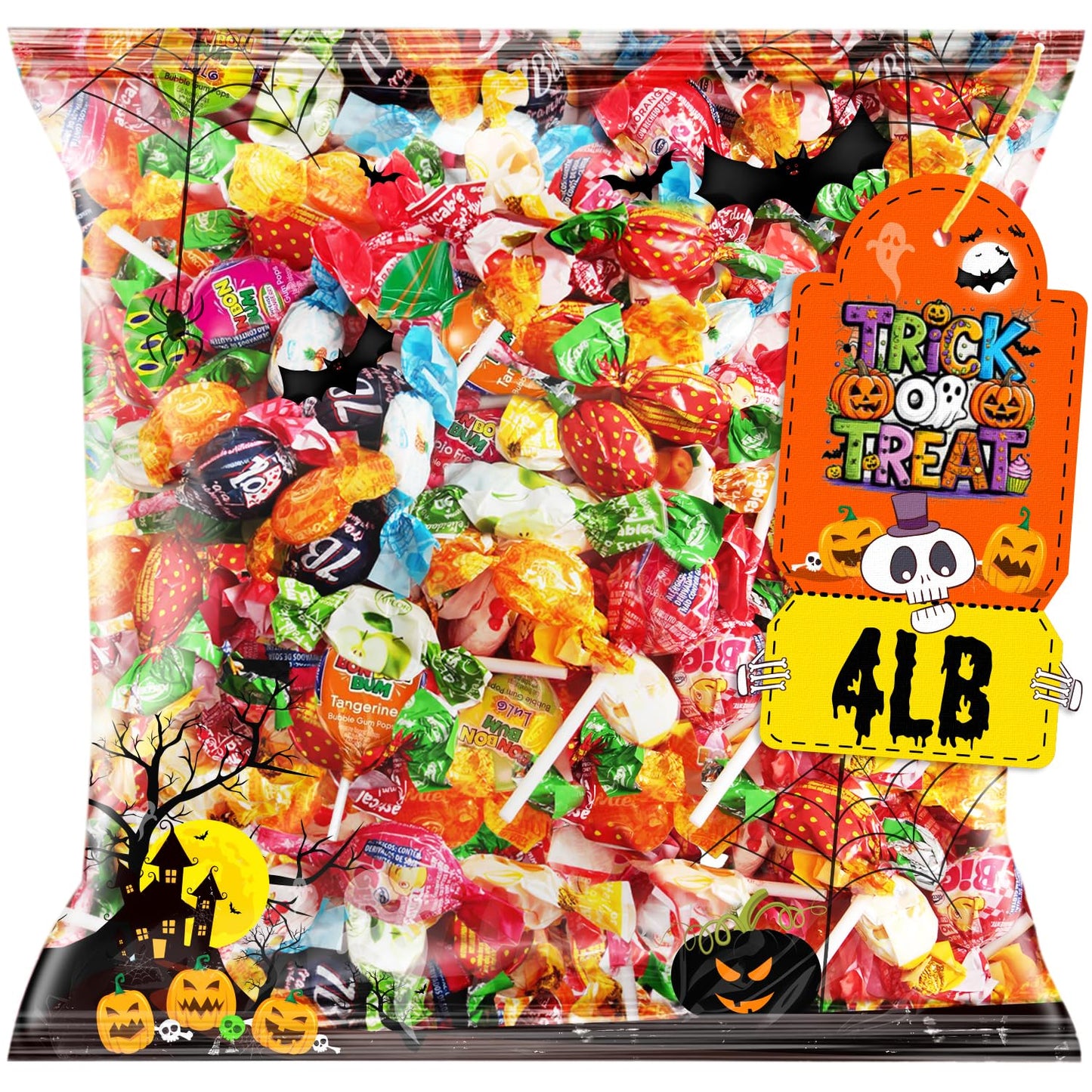 Halloween Assorted Candy Variety Pack – 4 LB Trick or Treat Ready Mix - Bulk Bag of Individually Wrapped, Naturally Flavored Sweets – Perfect for Piñatas, Kids’ Parties & Birthday Games