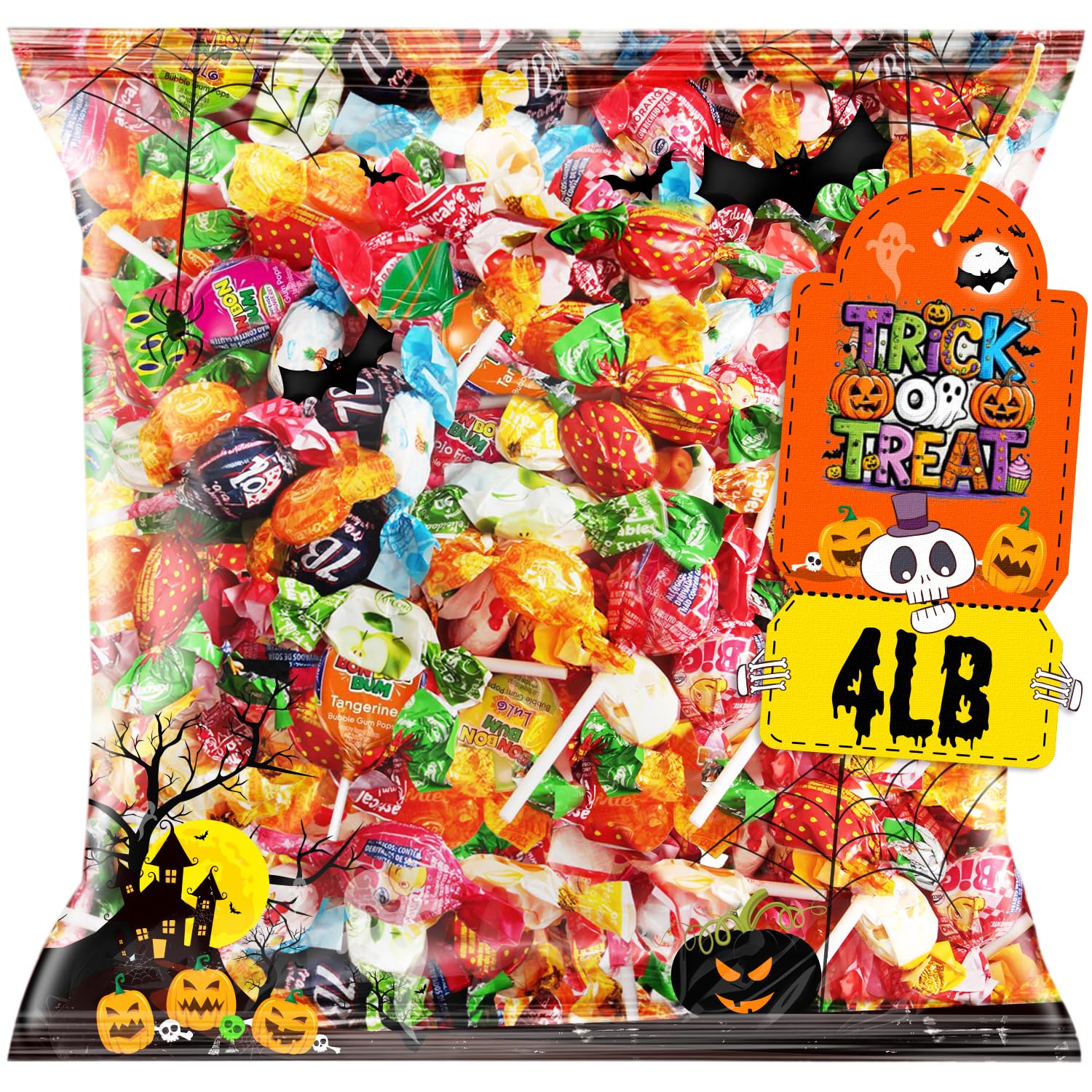 Halloween Assorted Candy Variety Pack – 4 LB Trick or Treat Ready Mix - Bulk Bag of Individually Wrapped, Naturally Flavored Sweets – Perfect for Piñatas, Kids’ Parties & Birthday Games