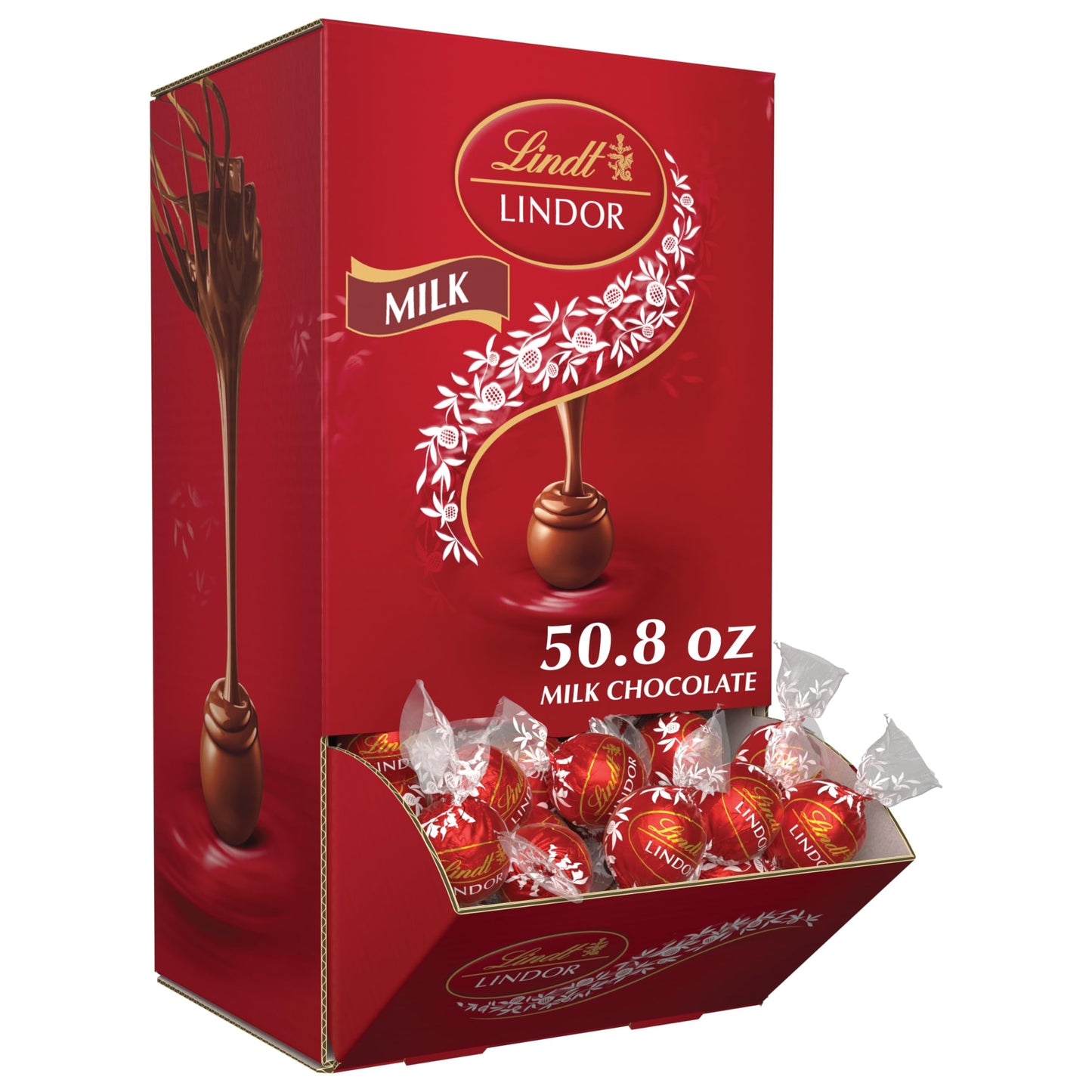 Lindt LINDOR Milk Chocolate Candy Truffles Bulk Box, Smooth Center, 25.4 oz, 60 Count, Chocolate Candy Bulk