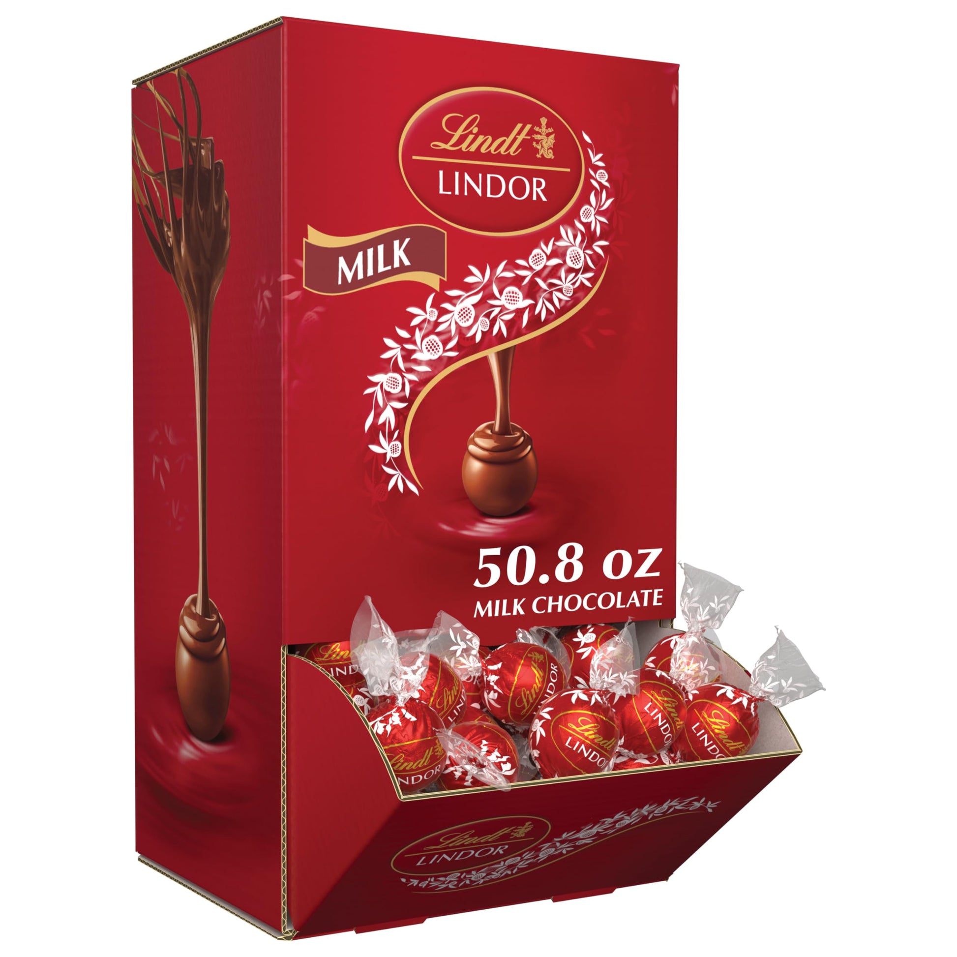 Lindt LINDOR Milk Chocolate Candy Truffles Bulk Box, Smooth Center, 25.4 oz, 60 Count, Chocolate Candy Bulk
