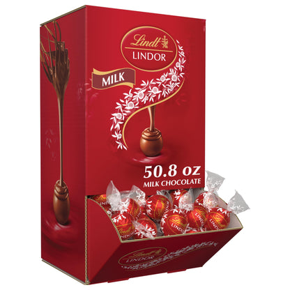 Lindt LINDOR Milk Chocolate Candy Truffles Bulk Box, Smooth Center, 25.4 oz, 60 Count, Chocolate Candy Bulk