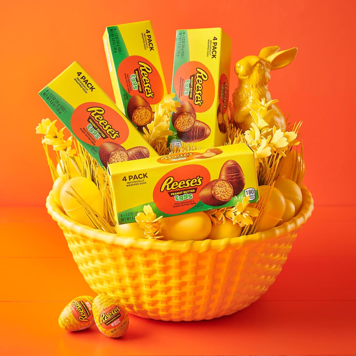 REESE'S Milk Chocolate Peanut Butter Creme Eggs Candy, Easter, 1.2 oz Box (4 Pieces)