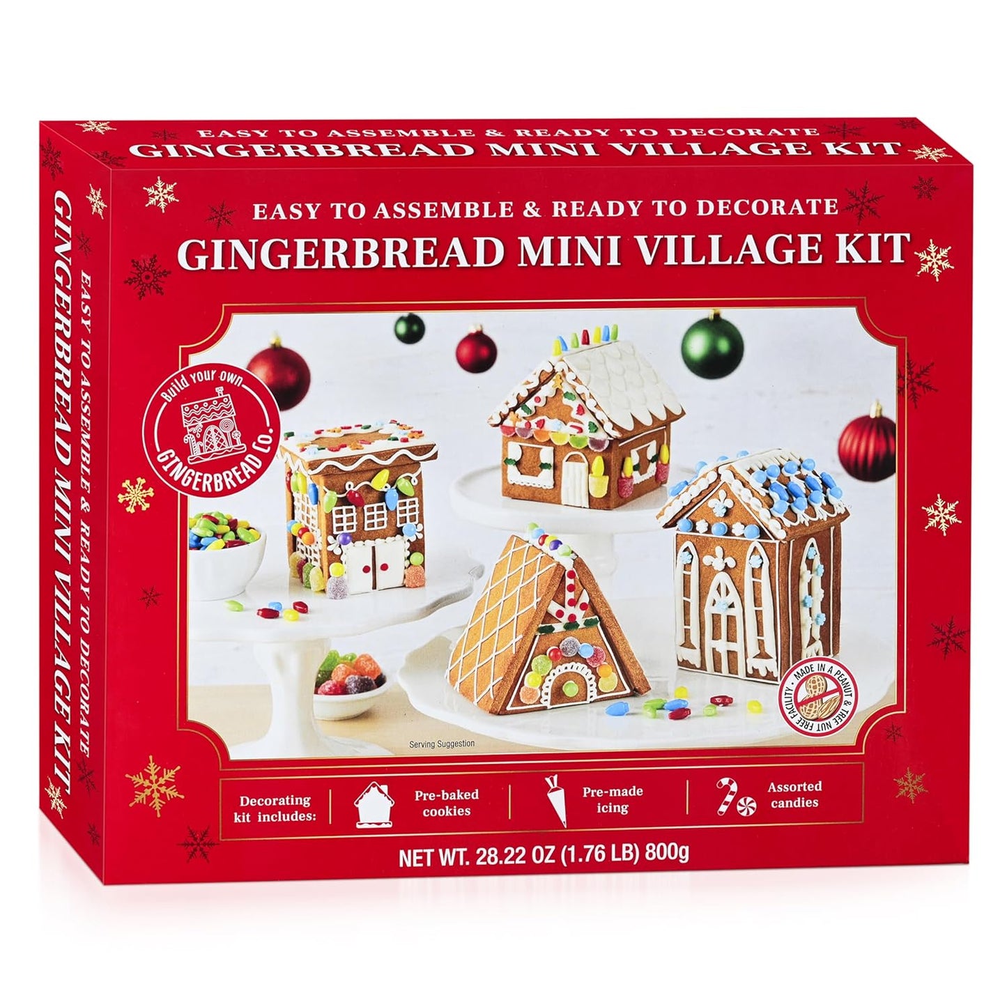Gingerbread Mini Village Kit – Set Of 4 Pre-Baked Mini Houses – Easy No-Bake Christmas Decorating Kit With Icing And Candies – Kid-Friendly DIY Activity For Families, Classrooms, And Parties