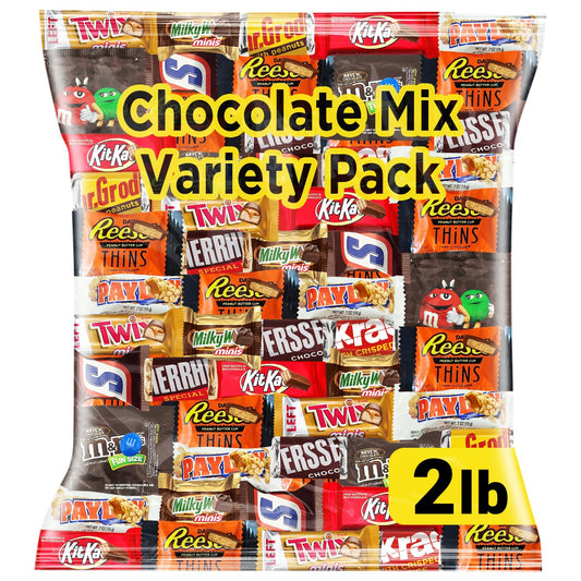 Chocolate Assorted Bulk Candy Variety Pack 2lb - Mini Chocolate Bars, Milk & Dark Chocolate Mix - Individually Wrapped Bulk Candy for Office Snacks, Party Favors and Bags - Trick or Treat Ready Mix for Halloween