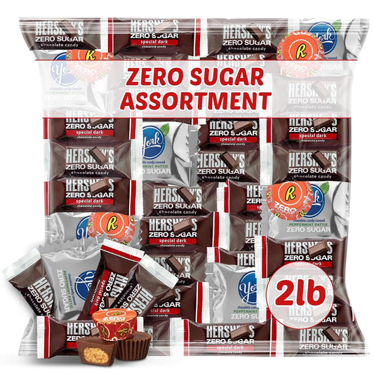 Zero Sugar Chocolate Candy Assortment Bag, 2lb | Variety Mix of Peanut Butter Cups, Dark Chocolate Squares, and Peppermint Patties