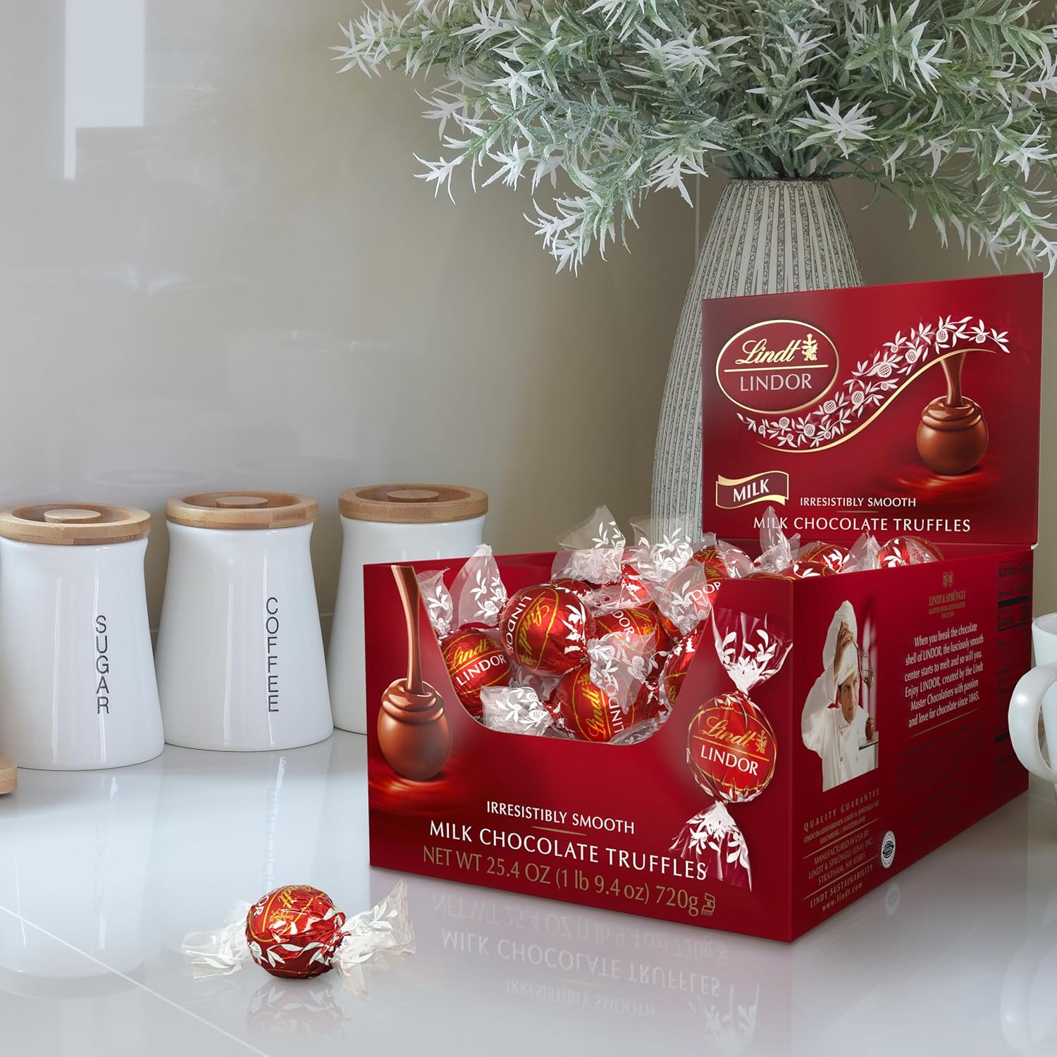 Lindt LINDOR Milk Chocolate Candy Truffles Bulk Box, Smooth Center, 25.4 oz, 60 Count, Chocolate Candy Bulk