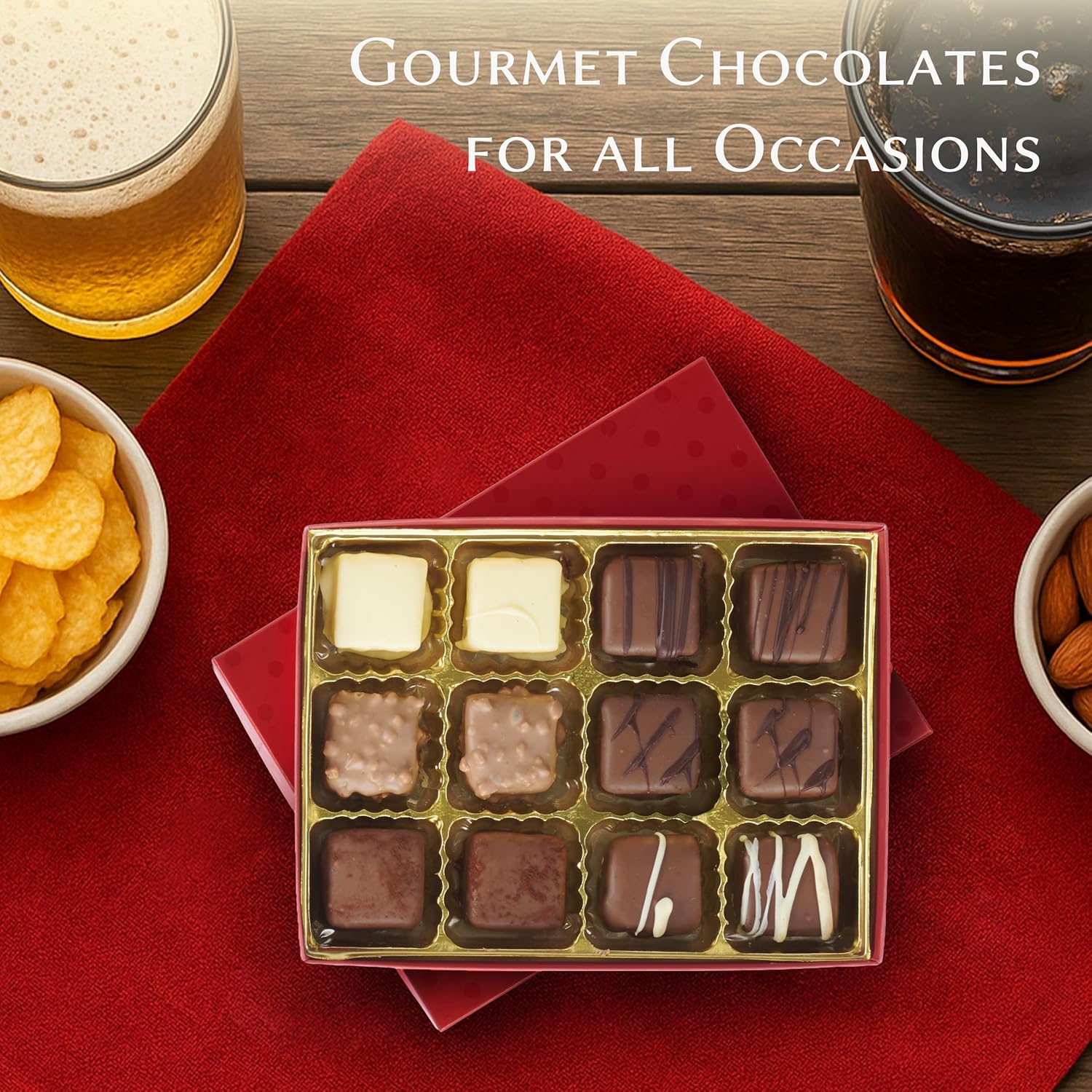 Luxury Milk Chocolate Truffles Gift Box – 12 Piece Assorted Belgian-Style Holiday Chocolates – Gourmet Candy for Christmas Gifts, Stocking Stuffers, Birthdays, Anniversaries & Dessert Platters