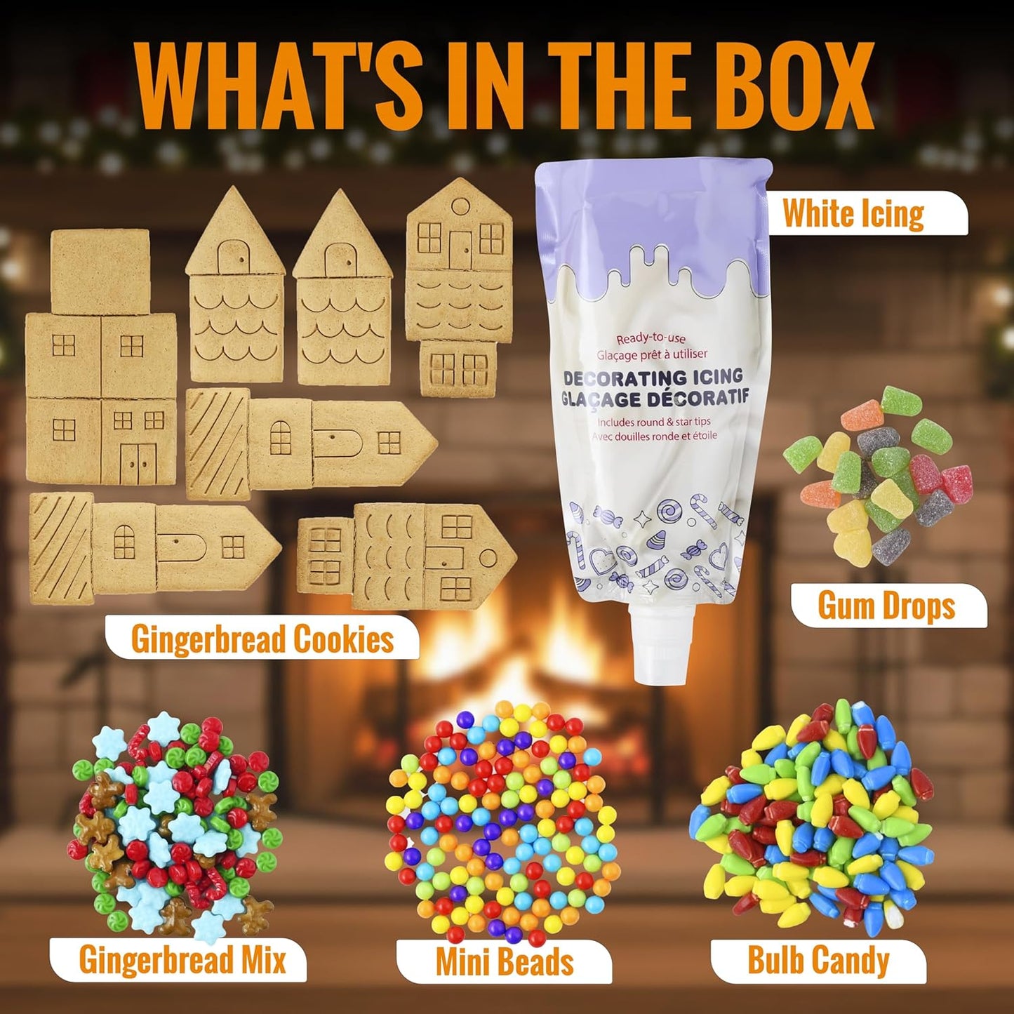 Gingerbread Mini Village Kit – Set Of 4 Pre-Baked Mini Houses – Easy No-Bake Christmas Decorating Kit With Icing And Candies – Kid-Friendly DIY Activity For Families, Classrooms, And Parties