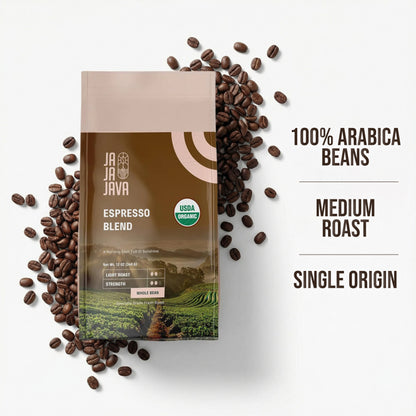 JaJa Java Espresso Blend Whole Bean Coffee, Light Roast, 12 Ounces, USDA Organic, Specialty Grade Fresh Roast