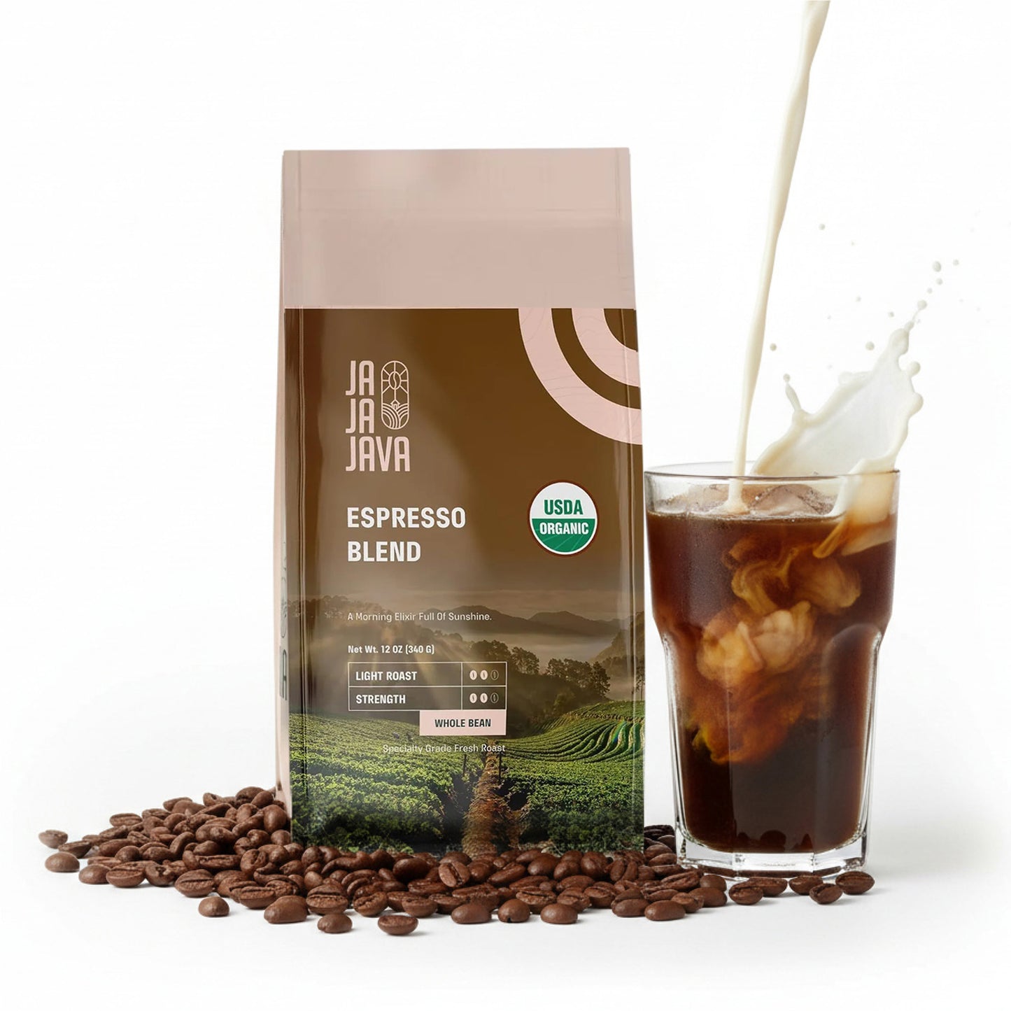 JaJa Java Espresso Blend Whole Bean Coffee, Light Roast, 12 Ounces, USDA Organic, Specialty Grade Fresh Roast