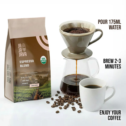 JaJa Java Espresso Blend Whole Bean Coffee, Light Roast, 12 Ounces, USDA Organic, Specialty Grade Fresh Roast