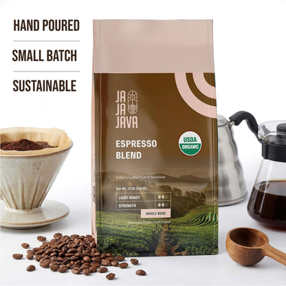 JaJa Java Espresso Blend Whole Bean Coffee, Light Roast, 12 Ounces, USDA Organic, Specialty Grade Fresh Roast