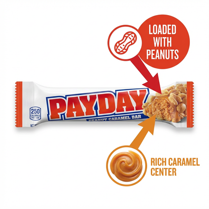 PayDay Candy Bars, 2 lb Bulk Pack, Individually Wrapped Peanut Caramel Snack Bars for Sharing, Parties, Office & Classroom Treats
